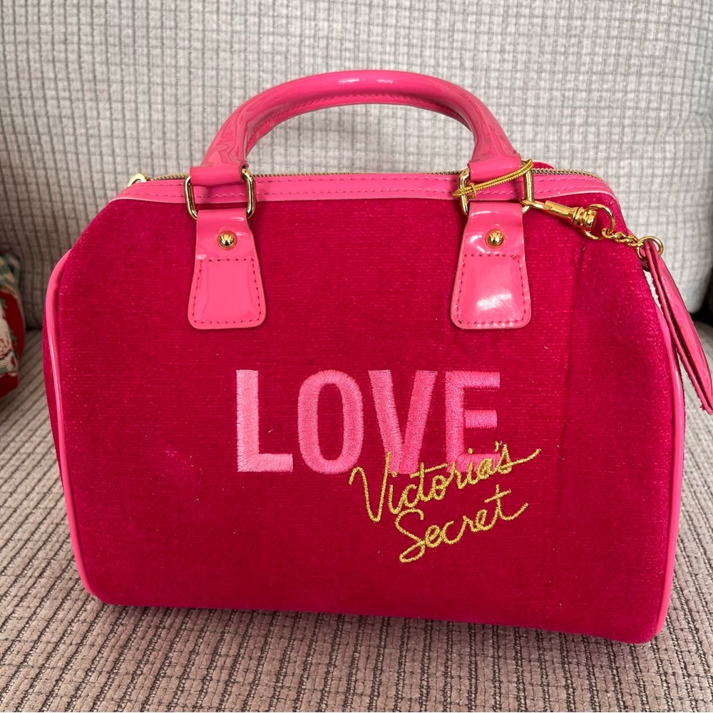 Victoria's Secret NEW Y2K Pink & Gold Velvet & Faux Patent Leather Bag